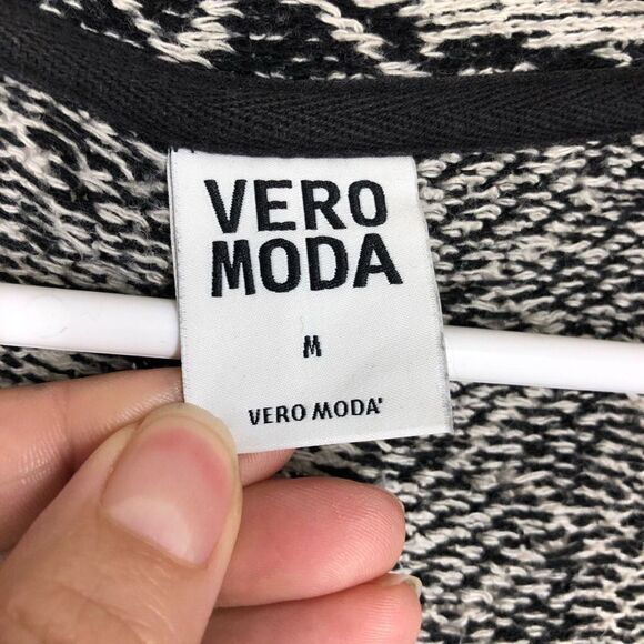 VERO MODA Black‎ Tan Design Knit Open Cardigan Sz M - Picture 4 of 6